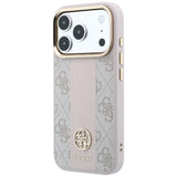 Husă pentru iPhone 17 Pro Max / iPhone 18 Pro Max, Guess Leather 4G Stripe Round Classic Logo MagSafe, Roz