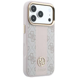 Husă pentru iPhone 17 Pro Max / iPhone 18 Pro Max, Guess Leather 4G Stripe Round Classic Logo MagSafe, Roz