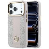 Husă pentru iPhone 17 Pro Max / iPhone 18 Pro Max, Guess Leather 4G Stripe Round Classic Logo MagSafe, Roz