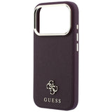 Husă pentru iPhone 17 Pro / iPhone 18 Pro, Guess Saffiano Small 4G Classic MagSafe, Bordo