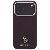 Husă pentru iPhone 17 Pro / iPhone 18 Pro, Guess Saffiano Small 4G Classic MagSafe, Bordo