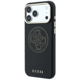 Husă pentru iPhone 17 Pro / iPhone 18 Pro, Guess Leather Perforated 4G MagSafe, Neagră