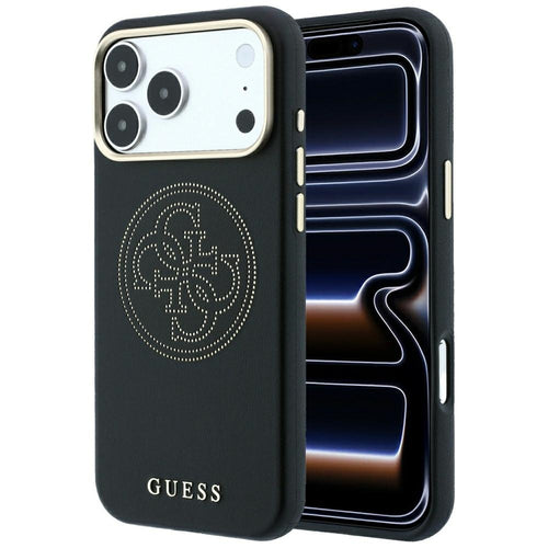 Husă pentru iPhone 17 Pro / iPhone 18 Pro, Guess Leather Perforated 4G MagSafe, Neagră
