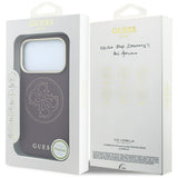Husă pentru iPhone 17 Pro / iPhone 18 Pro, Guess Leather Perforated 4G MagSafe, Bordo