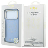 Husă pentru iPhone 17 Pro / iPhone 18 Pro, Guess Leather Perforated 4G MagSafe, Bleu