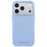 Husă pentru iPhone 17 Pro / iPhone 18 Pro, Guess Leather Perforated 4G MagSafe, Bleu