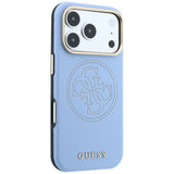 Husă pentru iPhone 17 Pro / iPhone 18 Pro, Guess Leather Perforated 4G MagSafe, Bleu