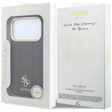 Husă pentru iPhone 17 Pro / iPhone 18 Pro, Guess Leather Stripe Peony 4G MagSafe, Bordo