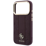 Husă pentru iPhone 17 Pro / iPhone 18 Pro, Guess Leather Stripe Peony 4G MagSafe, Bordo