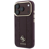 Husă pentru iPhone 17 Pro / iPhone 18 Pro, Guess Leather Stripe Peony 4G MagSafe, Bordo