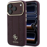 Husă pentru iPhone 17 Pro / iPhone 18 Pro, Guess Leather Stripe Peony 4G MagSafe, Bordo