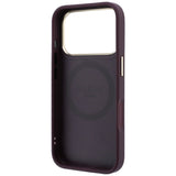 Husă pentru iPhone 17 Pro Max / iPhone 18 Pro Max, Guess Leather Stripe Peony 4G MagSafe, Bordo
