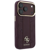 Husă pentru iPhone 17 Pro Max / iPhone 18 Pro Max, Guess Leather Stripe Peony 4G MagSafe, Bordo