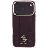 Husă pentru iPhone 17 Pro Max / iPhone 18 Pro Max, Guess Leather Stripe Peony 4G MagSafe, Bordo