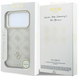 Husă pentru iPhone 17 Pro / iPhone 18 Pro, Guess Leather Stripe Peony 4G MagSafe, Bej