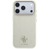 Husă pentru iPhone 17 Pro / iPhone 18 Pro, Guess Leather Stripe Peony 4G MagSafe, Bej