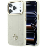 Husă pentru iPhone 17 Pro / iPhone 18 Pro, Guess Leather Stripe Peony 4G MagSafe, Bej