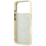 Husă pentru iPhone 17 Pro Max / iPhone 18 Pro Max, Guess Leather Stripe Peony 4G MagSafe, Bej