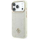 Husă pentru iPhone 17 Pro Max / iPhone 18 Pro Max, Guess Leather Stripe Peony 4G MagSafe, Bej