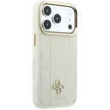 Husă pentru iPhone 17 Pro Max / iPhone 18 Pro Max, Guess Leather Stripe Peony 4G MagSafe, Bej