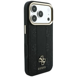 Husă pentru iPhone 17 Pro / iPhone 18 Pro, Guess Leather Stripe Peony 4G MagSafe, Neagră