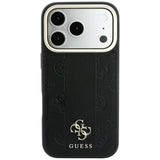 Husă pentru iPhone 17 Pro / iPhone 18 Pro, Guess Leather Stripe Peony 4G MagSafe, Neagră