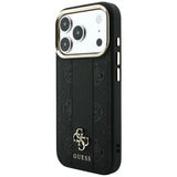 Husă pentru iPhone 17 Pro Max / iPhone 18 Pro Max, Guess Leather Stripe Peony 4G MagSafe, Neagră