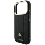 Husă pentru iPhone 17 Pro Max / iPhone 18 Pro Max, Guess Leather Stripe Peony 4G MagSafe, Neagră