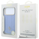 Husă pentru iPhone 17 Pro / iPhone 18 Pro, Guess Leather Stripe Peony 4G MagSafe, Albastru deschis