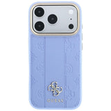 Husă pentru iPhone 17 Pro / iPhone 18 Pro, Guess Leather Stripe Peony 4G MagSafe, Albastru deschis