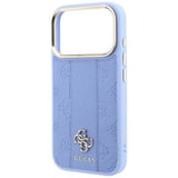 Husă pentru iPhone 17 Pro / iPhone 18 Pro, Guess Leather Stripe Peony 4G MagSafe, Albastru deschis