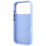 Husă pentru iPhone 17 Pro Max / iPhone 18 Pro Max, Guess Leather Stripe Peony 4G MagSafe, Albastru deschis