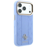 Husă pentru iPhone 17 Pro Max / iPhone 18 Pro Max, Guess Leather Stripe Peony 4G MagSafe, Albastru deschis