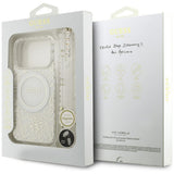Husă pentru iPhone 17 Pro / iPhone 18 Pro, Guess IML Flowers Electroplated with Pearl Strap MagSafe, Albă