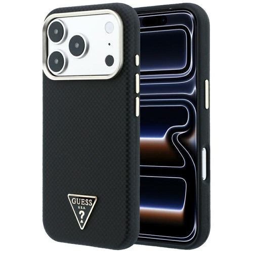 Husă pentru iPhone 17 Pro / iPhone 18 Pro, Guess Kevlar Triangle Logo MagSafe, Neagră