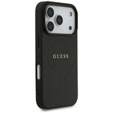 Husă pentru iPhone 17 Pro / iPhone 18 Pro, Guess Grained Gold Ring MagSafe, Neagră