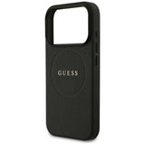 Husă pentru iPhone 17 Pro / iPhone 18 Pro, Guess Grained Gold Ring MagSafe, Neagră