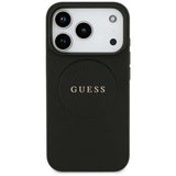 Husă pentru iPhone 17 Pro / iPhone 18 Pro, Guess Grained Gold Ring MagSafe, Neagră