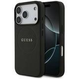 Husă pentru iPhone 17 Pro / iPhone 18 Pro, Guess Grained Gold Ring MagSafe, Neagră