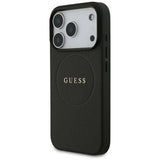 Husă pentru iPhone 17 Pro Max / iPhone 18 Pro Max, Guess Grained Gold Ring MagSafe, Neagră