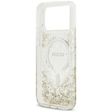 Husă pentru iPhone 17 Pro / iPhone 18 Pro, Guess Resin Bottom Glitter MagSafe, Aurie