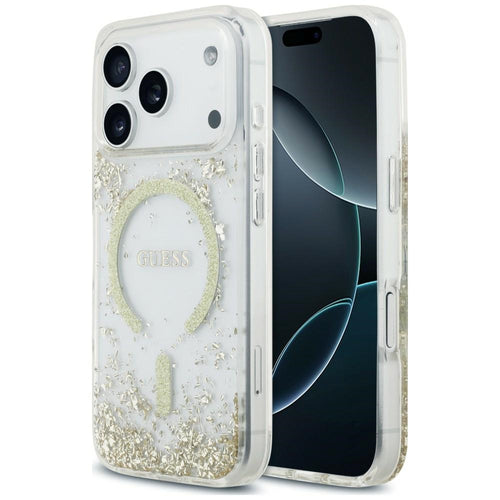 Husă pentru iPhone 17 Pro Max / iPhone 18 Pro Max, Guess Resin Bottom Glitter MagSafe, Aurie