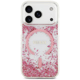 Husă pentru iPhone 17 Pro / iPhone 18 Pro, Guess Resin Bottom Glitter MagSafe, Roz