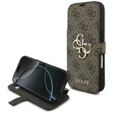 Husă pentru iPhone 17 Pro / iPhone 18 Pro, Guess Book 4G Metal Logo, Maro