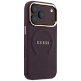 Husă pentru iPhone 17 Pro / iPhone 18 Pro, Guess Saffiano Peony & Ring MagSafe, Bordo