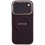 Husă pentru iPhone 17 Pro / iPhone 18 Pro, Guess Saffiano Peony & Ring MagSafe, Bordo