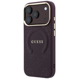 Husă pentru iPhone 17 Pro / iPhone 18 Pro, Guess Saffiano Peony & Ring MagSafe, Bordo
