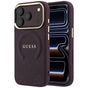 Husă pentru iPhone 17 Pro / iPhone 18 Pro, Guess Saffiano Peony & Ring MagSafe, Bordo