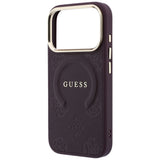 Husă pentru iPhone 17 Pro Max / iPhone 18 Pro Max, Guess Saffiano Peony & Ring MagSafe, Bordo
