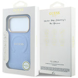 Husă pentru iPhone 17 Pro Max / iPhone 18 Pro Max, Guess Saffiano Peony & Ring MagSafe, Bleu
